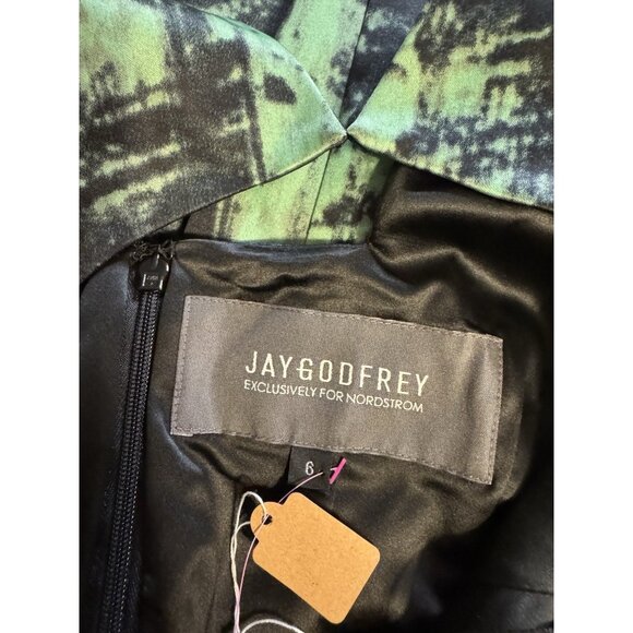 Jay Godfrey Sheath Dress 6 Faux Stretch Silk Sheath Green Black NEW $300 - Picture 6 of 9